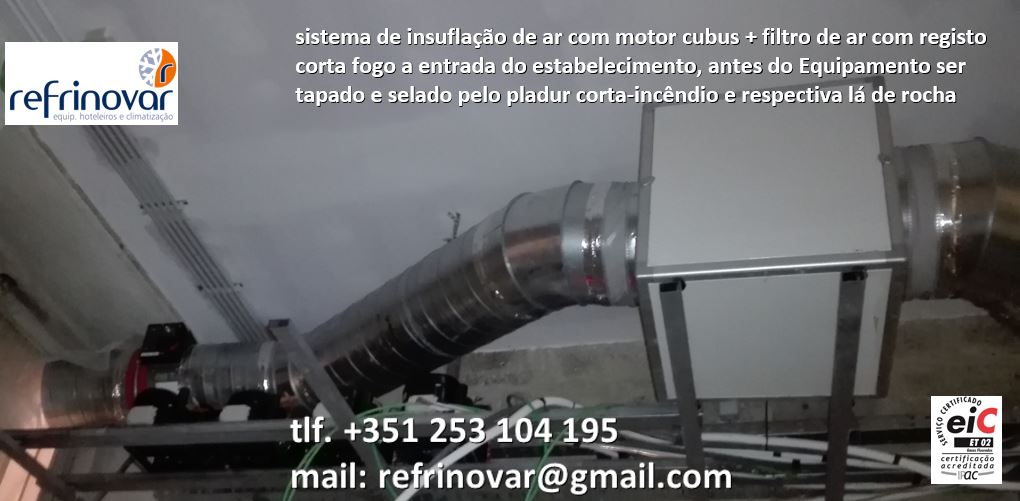 Motor ventilação cubus insuflação, filtro de ar, tubo spiro, registo corta fogo