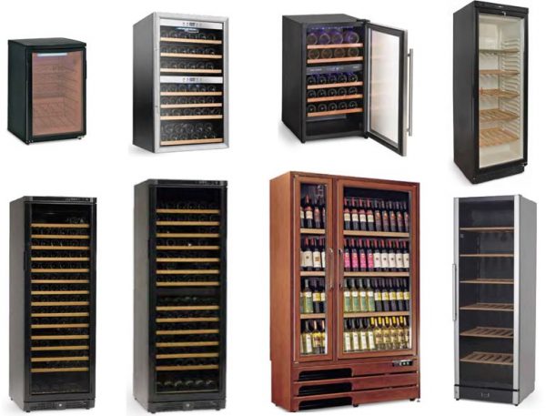 Armários frigoríficos especiais para vinhos, desde modelos baixos, zonas de 2 temperaturas, desde a modelos revestidos a madeira