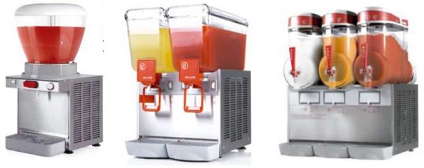 Máquina de Sumos Refrigerados, segmento simples a segmento de 2,3 ou 4 Recepientes, Máquina refrigerada de Granizados de vários Sabores